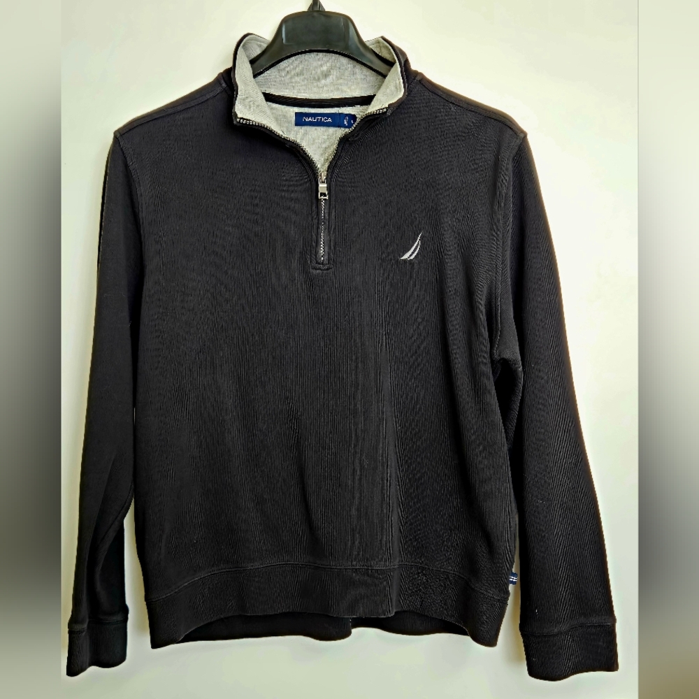Nautica Men's Black and Gray Zip-Up Sweater